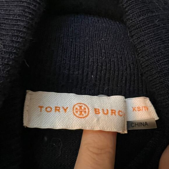 Tory Burch Navy Blue Chain Link Print Wool Turtleneck Sweater Size XS - Picture 4 of 5